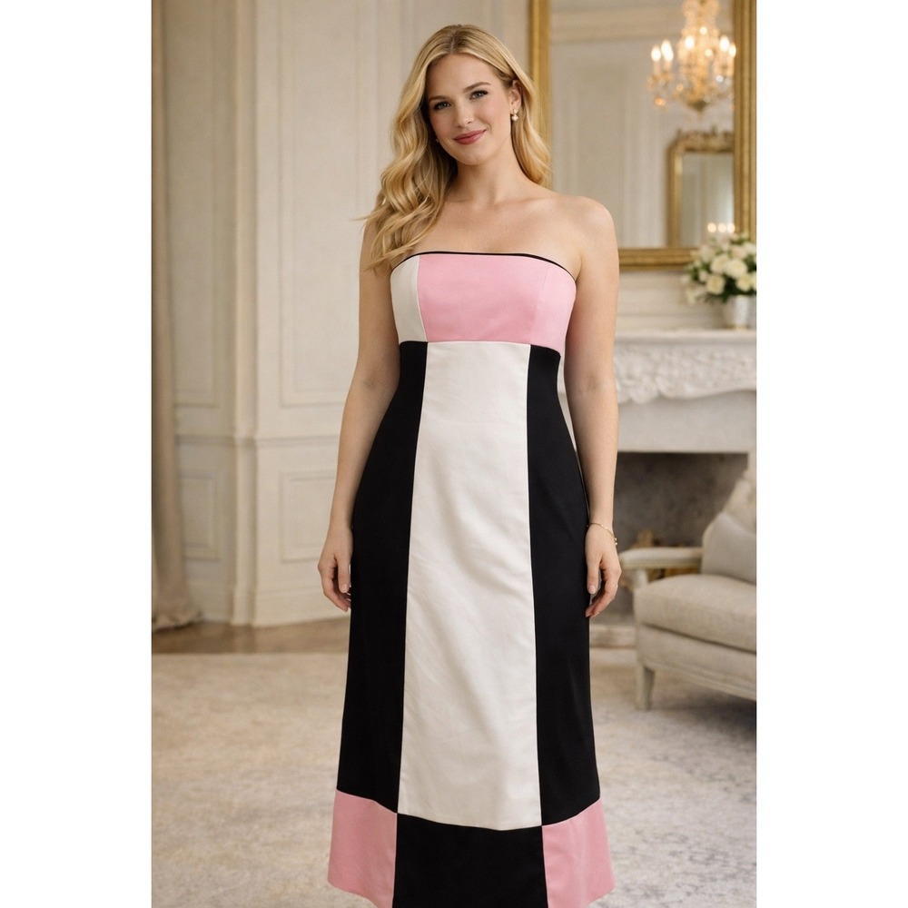VTG 80s Jessica McClintock Gunne Sax Strapless Gown‎ 11-12 Jr Pink Black Prom